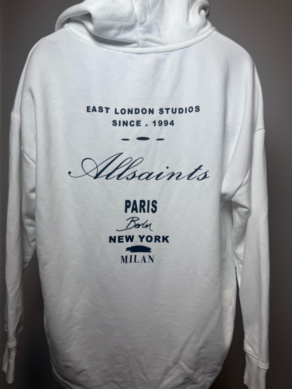 All Saints Oversized White Script Logo Hoodie - Women's Pullover - Picture 8 of 14